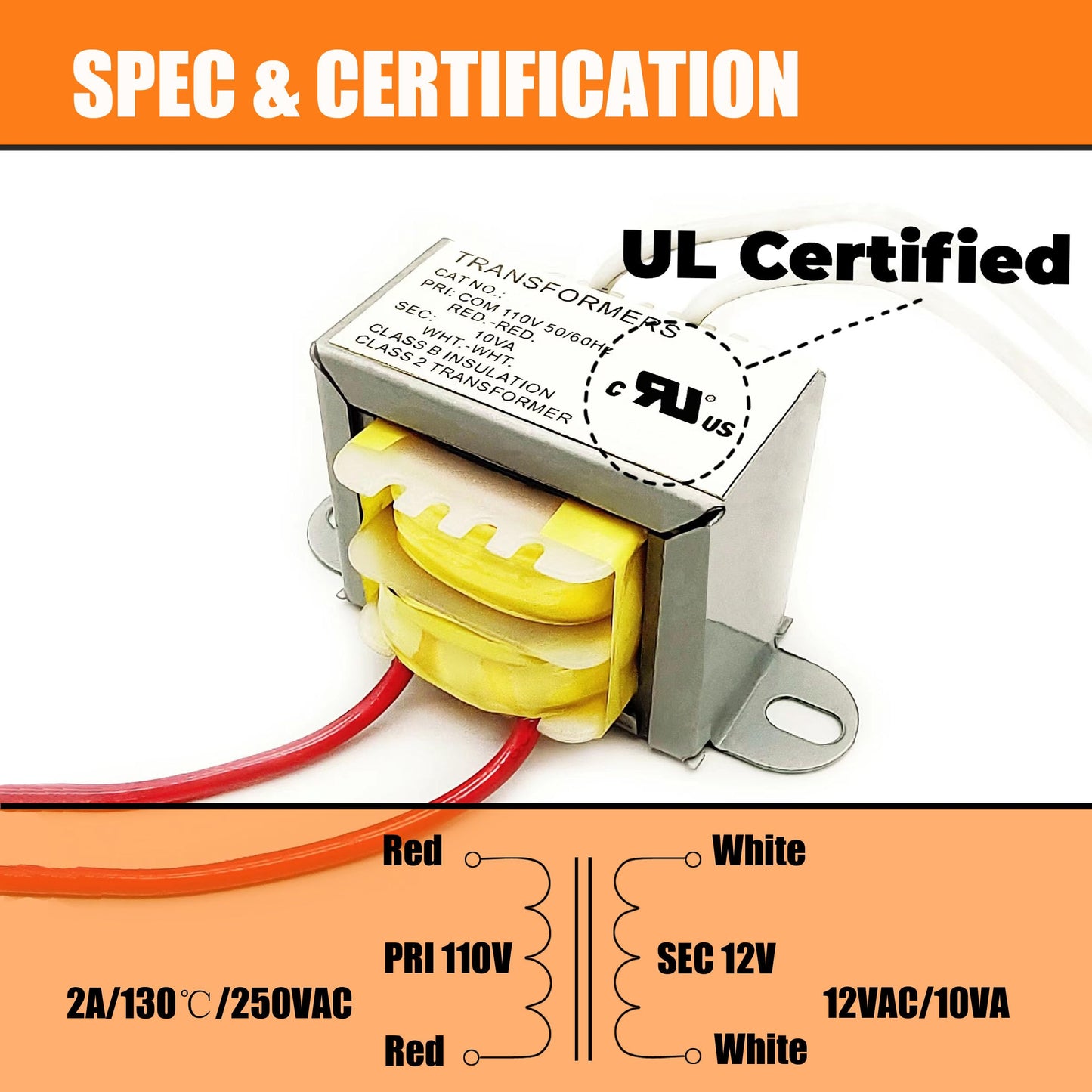 12V/10W AC/AC Power Transformer - 110V to 12V, 10VA, Single Phase, Step Down, 2 Yr Warranty
