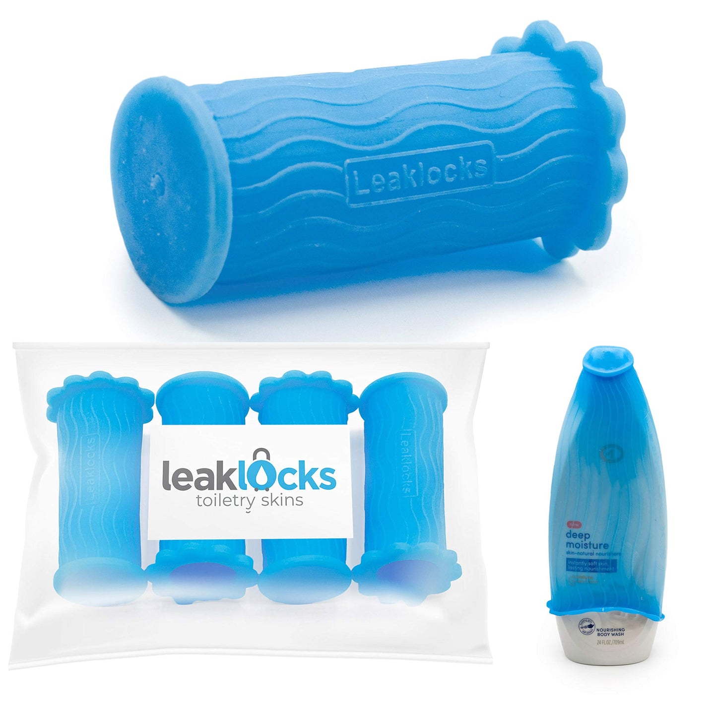 LeakLocks Toiletry Skins – Reusable Elastic Sleeves for Leak-Proofing Travel Containers, Fits Standard & Travel Size Toiletries in Luggage & Bags