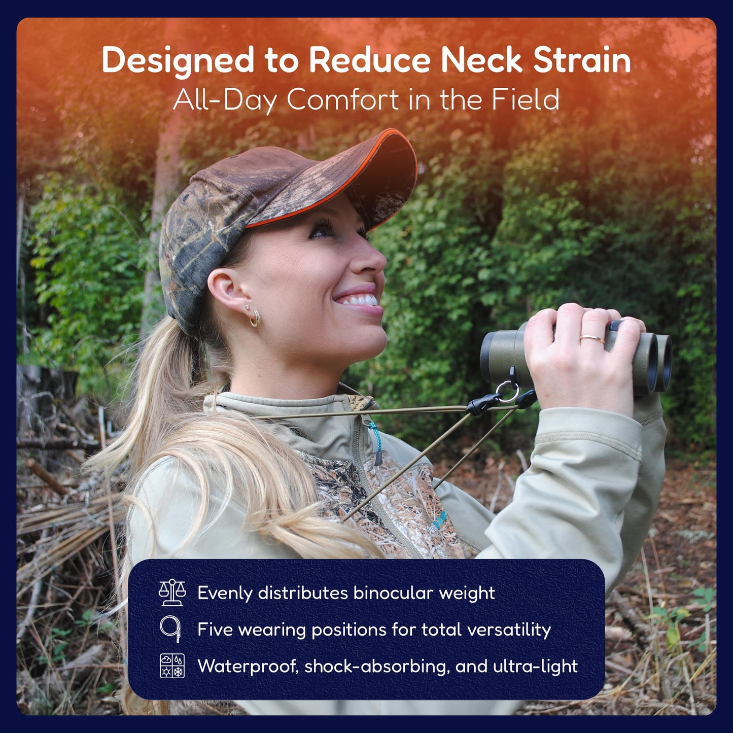 Rick Young Outdoors Premium Binocular Harness - Adjustable Chest Strap for Hunting, Birding & Hiking - Comfortable Waterproof Quick-Release System