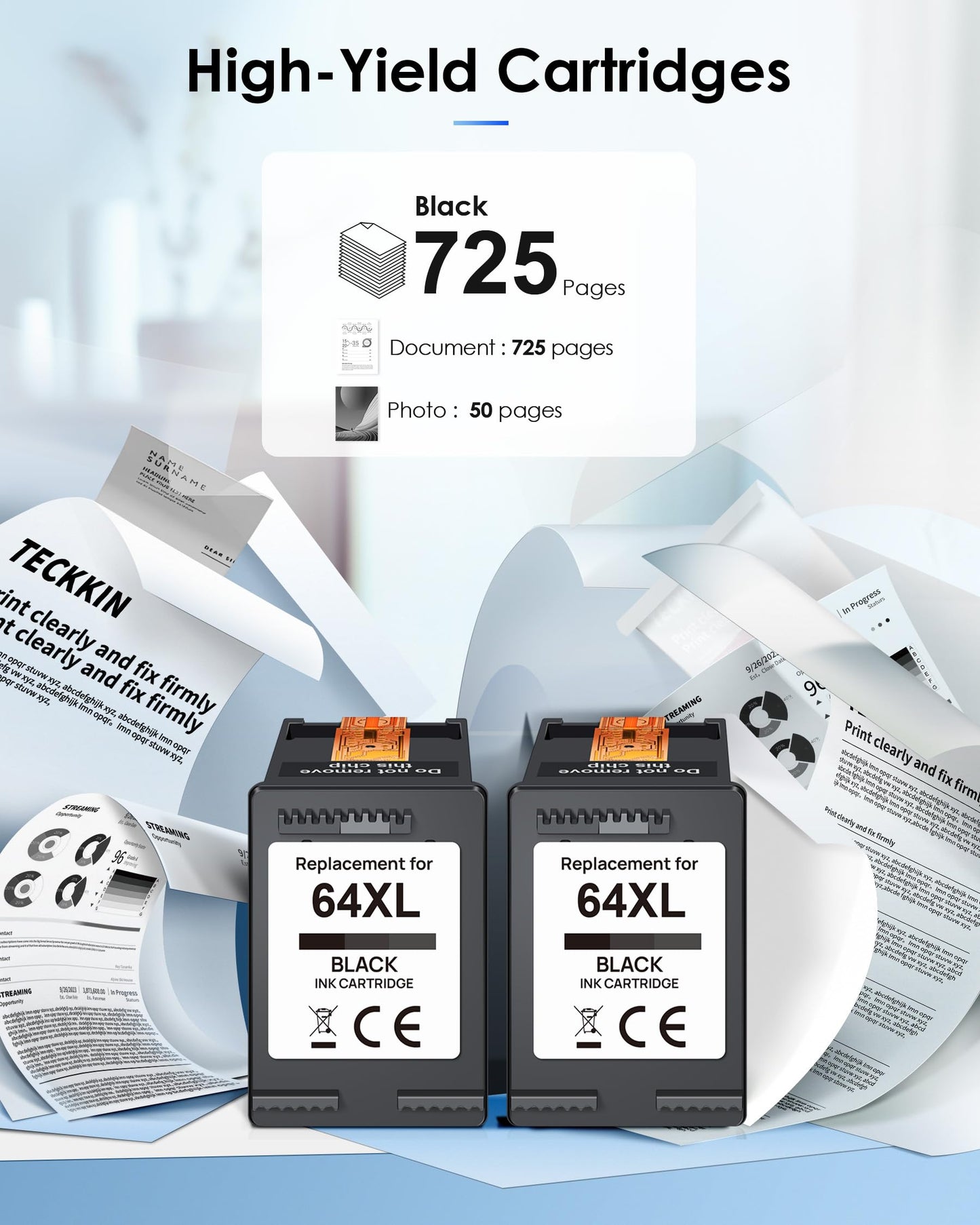 64 Ink Cartridge Replacement for HP 64XL Black Ink Cartridge for HP Ink 64 Work with HP Envy Photo 7855 7858 7864 6252 6255 7800 7100 7155 7158 Tango