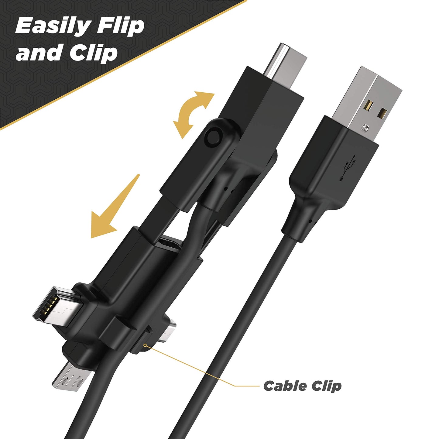 Scosche MMMC-SP SmartSync 4-in-1 USB-C, Mini USB, Mini B & Micro USB to USB Charge & Sync Cable 3-ft. Black