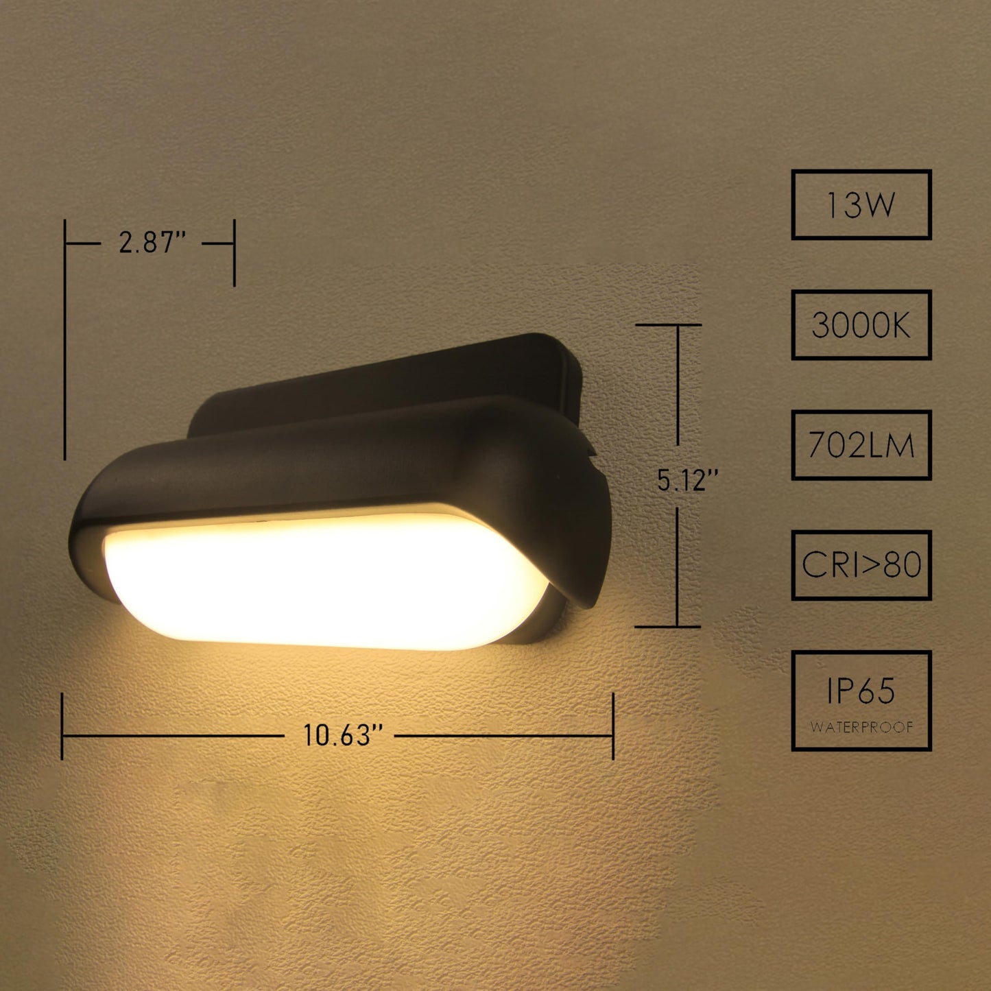 PLUSLED Modern Wall Sconce Outdoor Porch Light Waterproof Patio Lamp LED Wall Light Fixture Aluminum 13W 3000K Front Door Lamp for Indoor & Outdoor