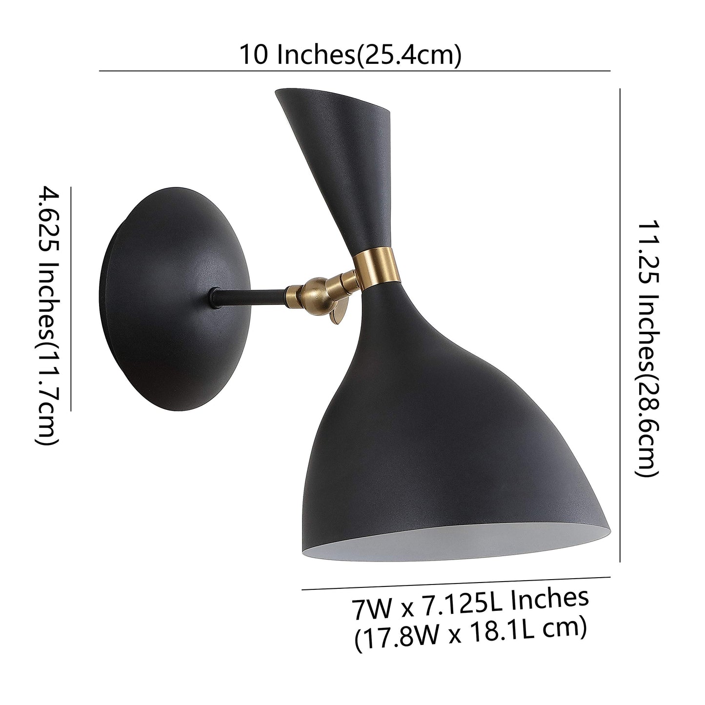 JONATHAN Y 7" Black/Brass Gold Modern LED Wall Sconce, Retro Iron Lamp for Bedroom, Bathroom, Hallway, Adjustable Mid-Century Fixture with Black Iron