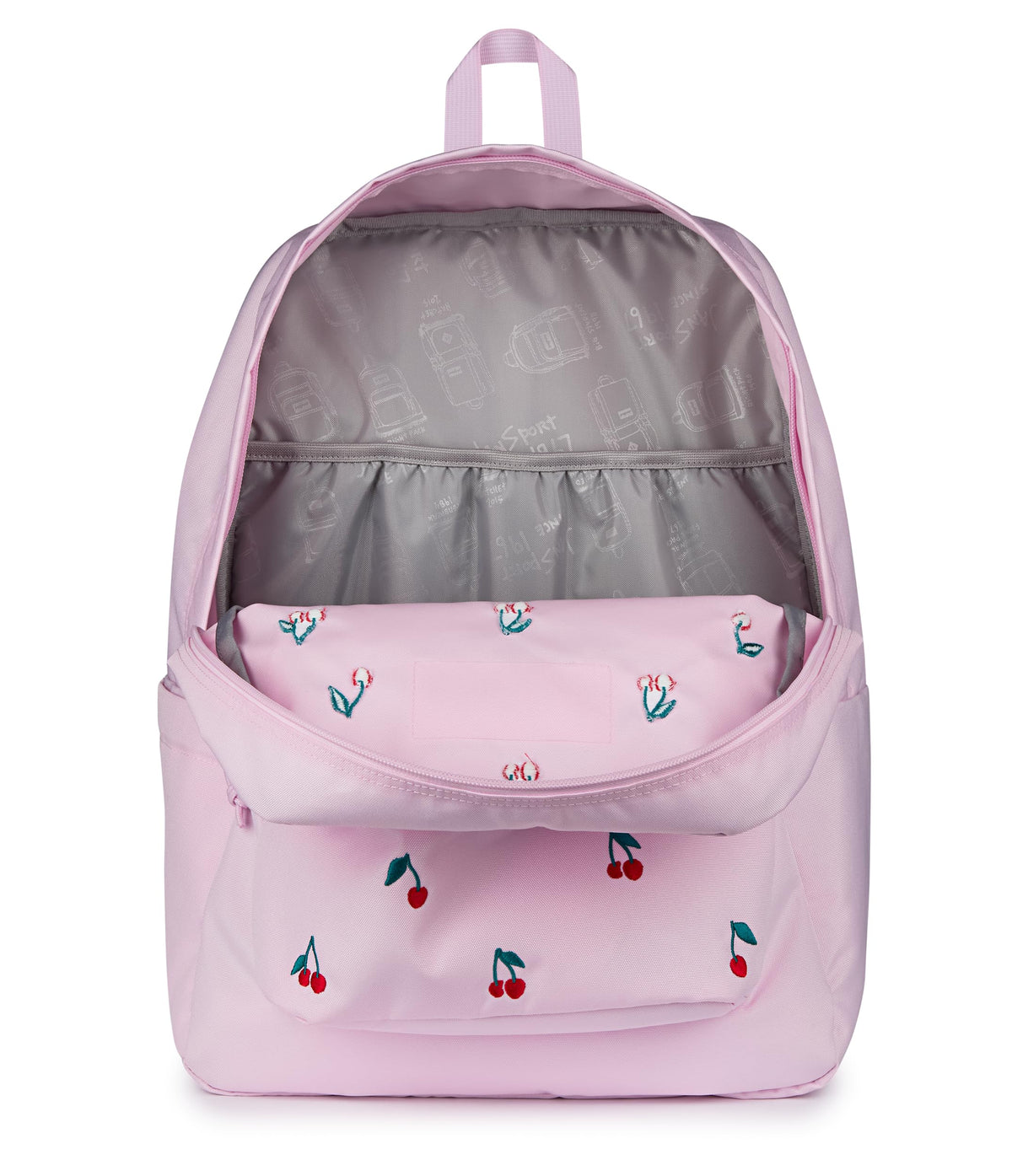 JanSport Superbreak Plus FX Backpack - Work, Travel, or Laptop Bag with Water Bottle Pocket - Pink Ice Cherry Emb