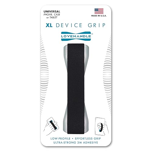 LOVEHANDLE Tablet/XL Grip for Most Tablets and Large Smartphones - Black Elastic Strap Finger Grip with Grey Base (LHT-01-Grey)