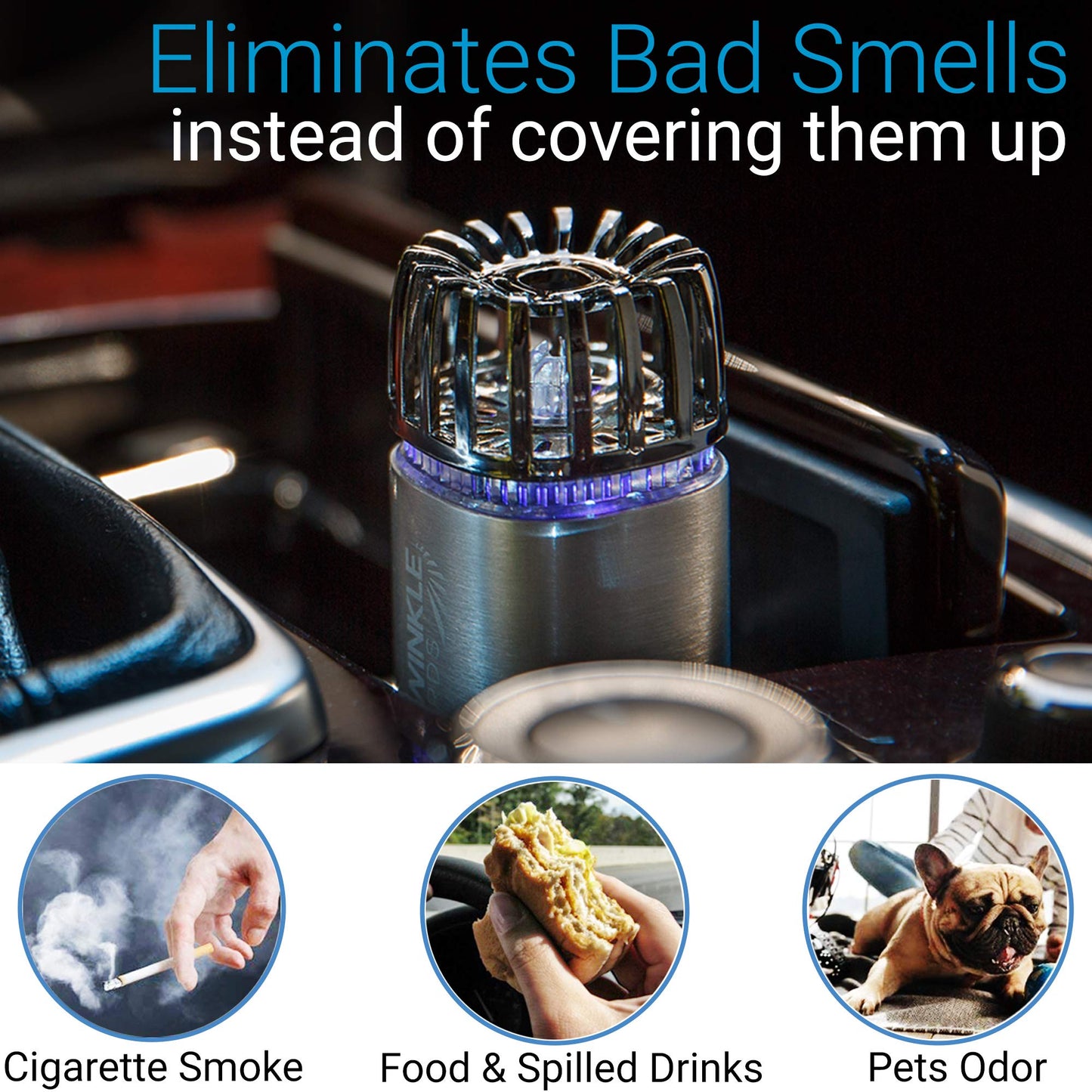 Car Air Purifier Ionizer - 12V Plug-in Ionic Anti-Microbial Car Deodorizer with Dual USB Charger - Smoke Smell, Pet and Food Odors, Allergens, Viruses