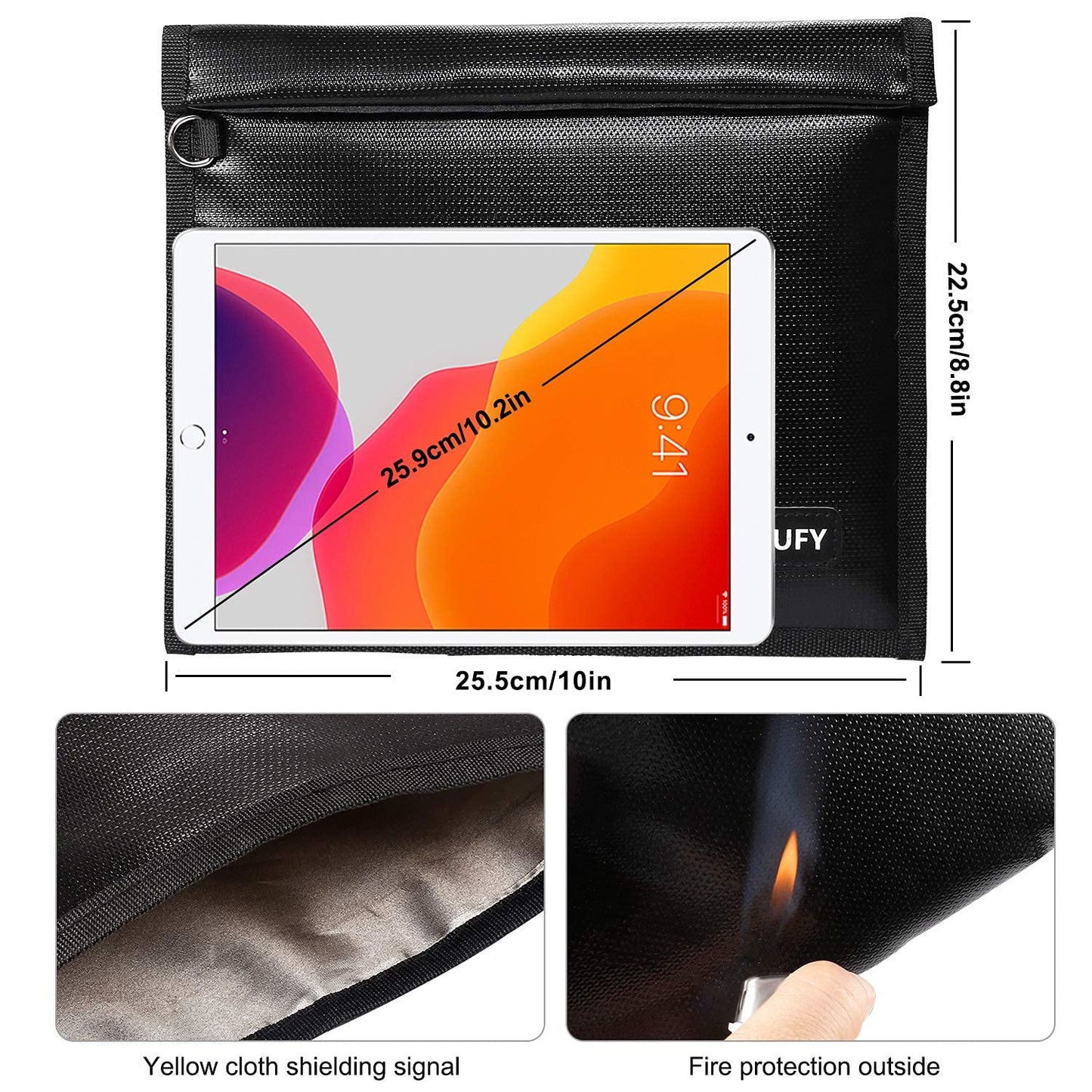 Hodufy Faraday Bags 9.8 x 11 Inches, Fireproof & Waterproof Faraday Cage, Faraday Key Fob Protector, Cell Phone Signal Jammer, Car RFID Signal
