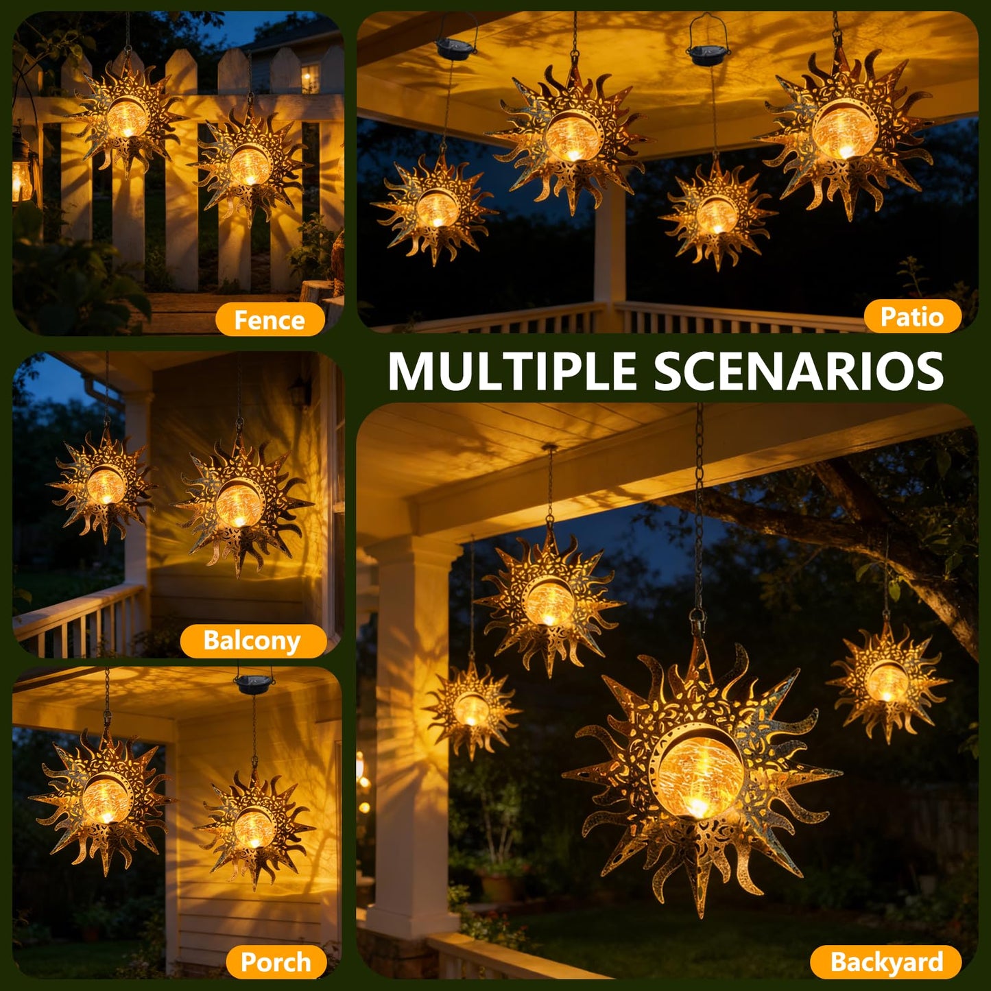 Solar Lights Outdoor Garden Decor Hanging Lanterns Decoration Metal Sunflower Gifts Waterproof for Yard Clearance Front Porch Lawn Driveway Patio
