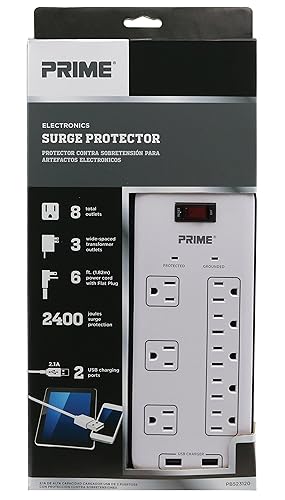 Prime Wire & Cable Prime Wire PB523120 8-Outlet Electronics Surge Protector with 14-3 SJT 6 Foot Cord, White