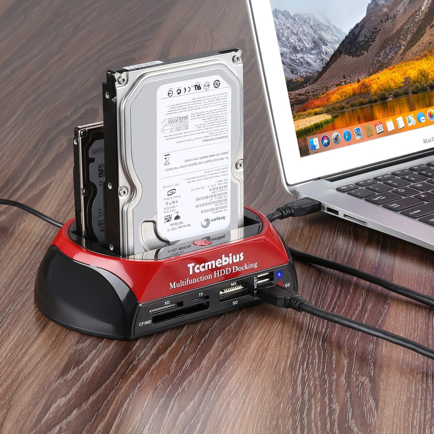 Tccmebius Hard Drive Docking Station, TCC-S862-US USB 2.0 to 2.5 3.5 Inch SATA IDE Dual Slots External Enclosure with All in 1 Card Reader and USB 2.0