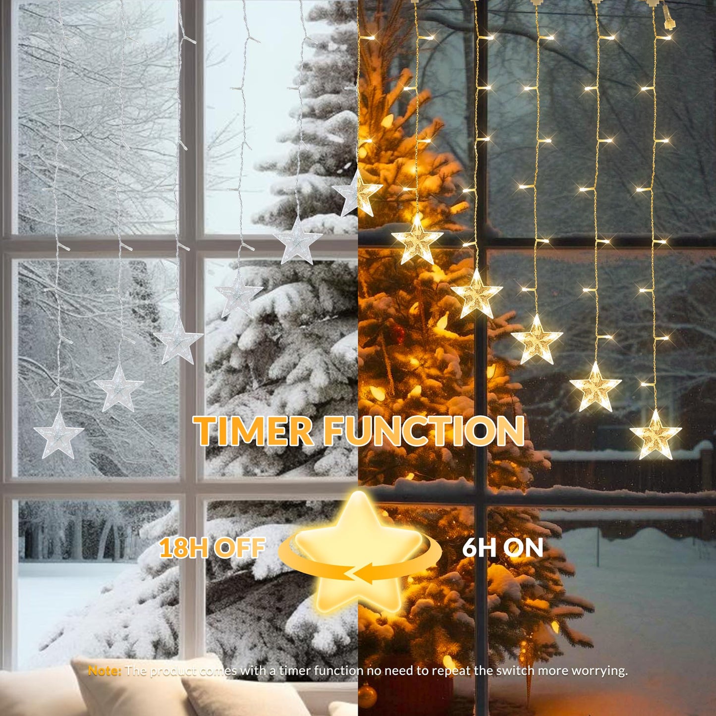 YOUNGAR Stars Icicle Lights,Younger Stars Curtain Lights,11.5ft 118LED Hanging Lights for Home Bedroom Ceiling, Warm White Lights Decor for Wall