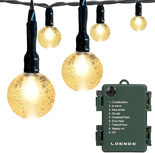 LOENDE Battery Operated Globe String Lights, Crystal Globe String Lights 16ft 30 LED 8 Modes Waterproof String Lights with Timer for Backyard Garden