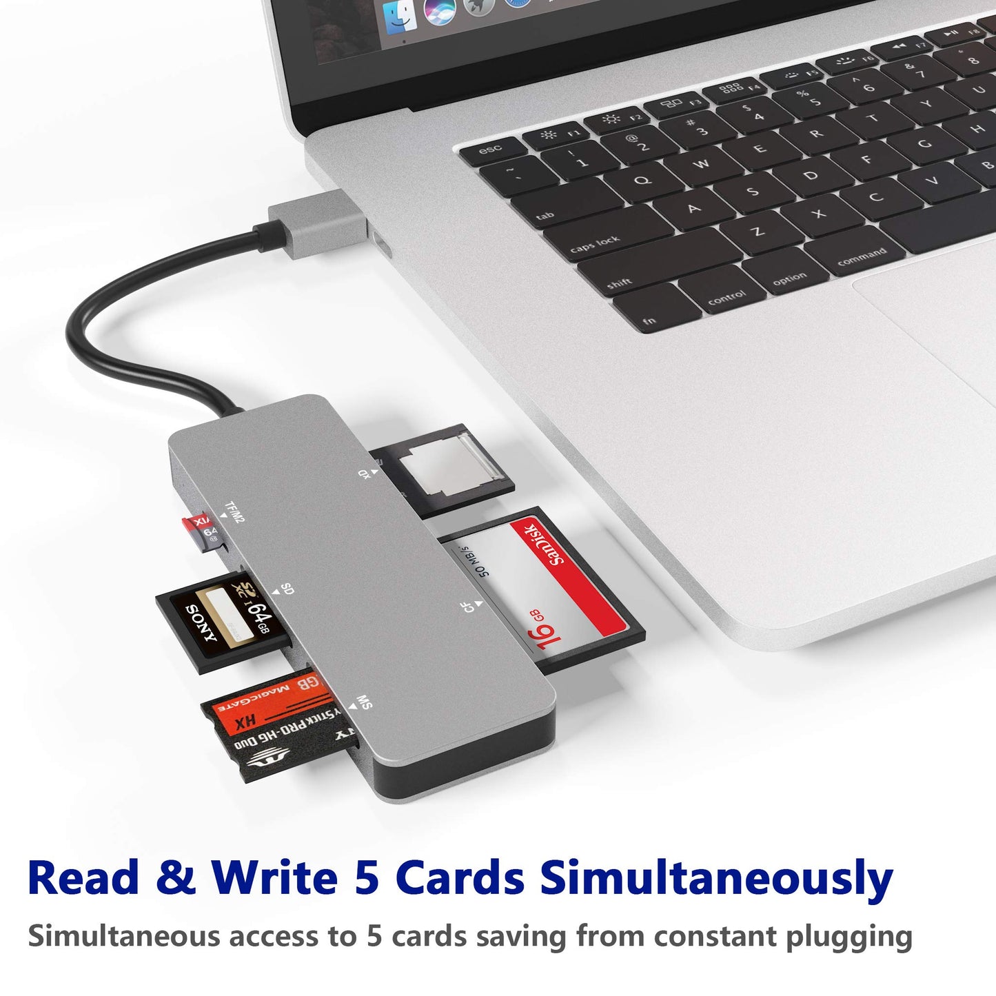 USB3.0 XD Card Reader, USB 3.0 (5Gps) High Speed TF/SD/MS/M2/XD/CF Memory Card Solt Combo Adapter, 6 in 1 Aluminum Card Reader,Compatible with Windows