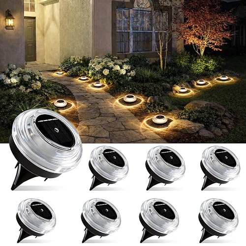 Solar Ground Lights 8 Pack Landscape Lighting 3000K Solar Lights Outdoor IP67 Waterproof Solar Garden Lights for House Patio Pathway Lawn Yard Deck