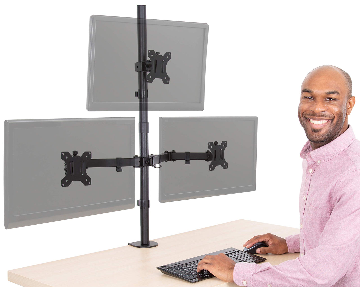 Stand Steady Triple Monitor Desk Stand with Clamp-On Base, for Home or Office Use, Height Adjustable Computer Monitor Stand with Full Articulation