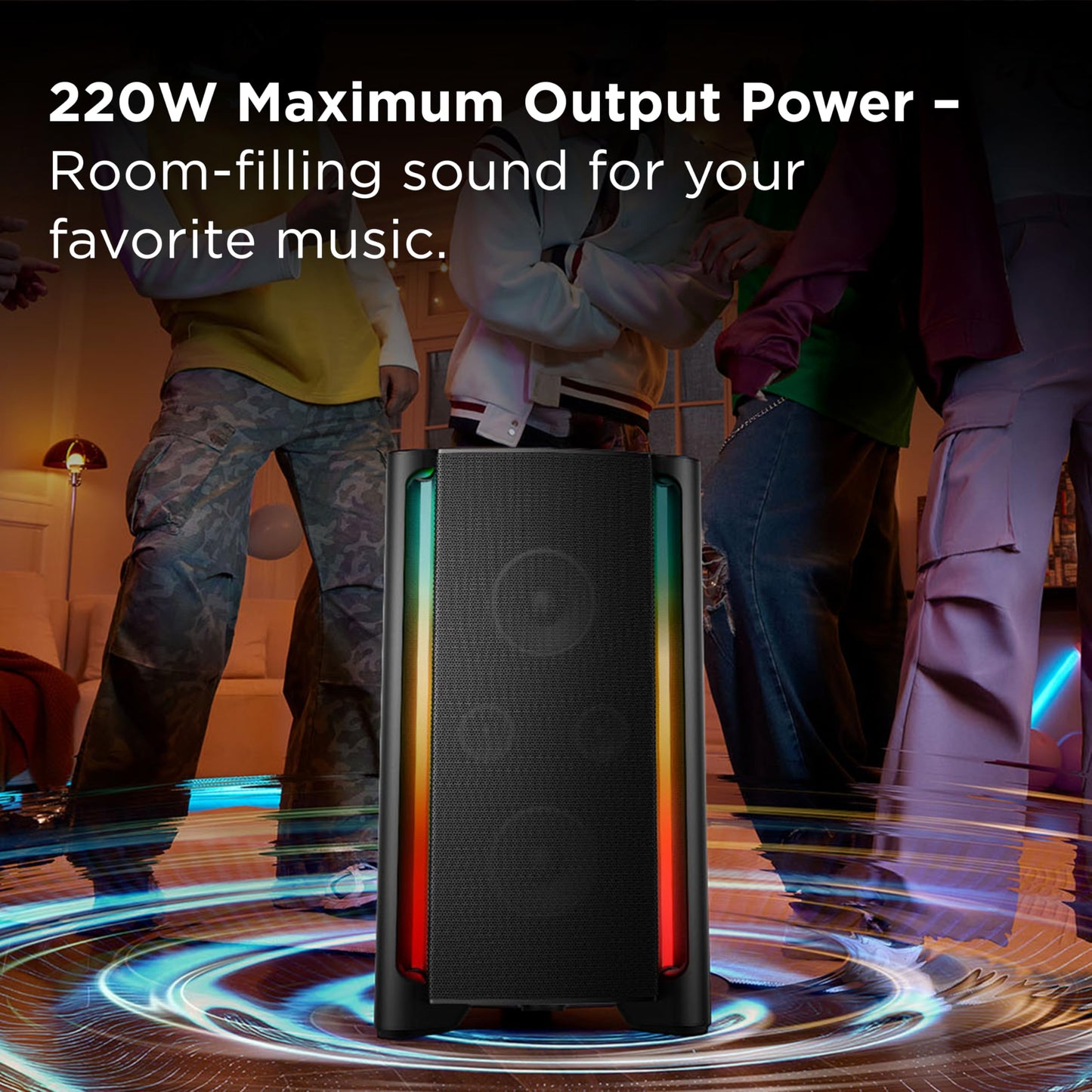 TCL TP200K Portable Bluetooth Party Speaker with 5 RGB Dynamic Light Shows, 12 Hr Battery, and IPX4 Splash-Proof Rating