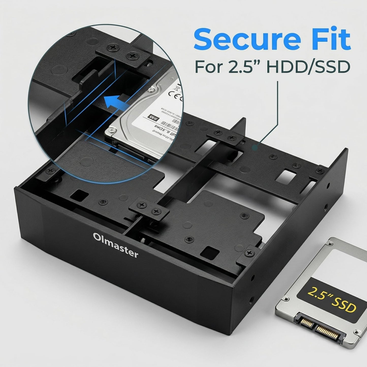 Hard Disk Drive Bracket, 2.5" HDD / SSD & 3.5" HDD to 5.25" Floppy Drive Bay Computer Mounting Bracket Internal Hard Disk Drive Bay Holder Adapter