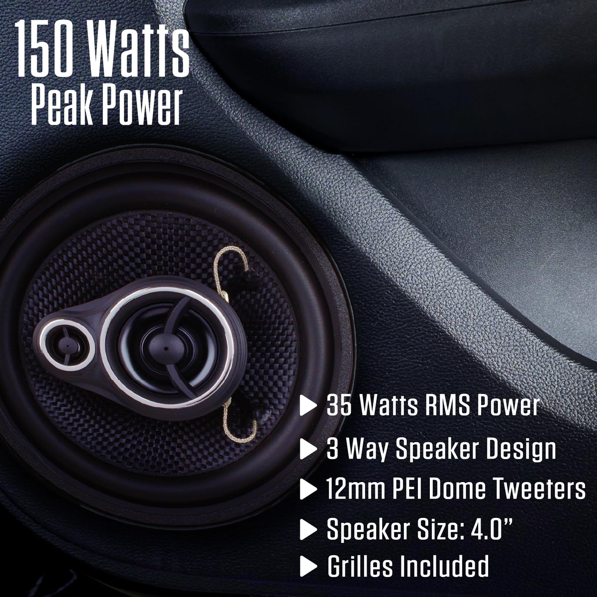 Jensen APEX JS40K 4" 3-Way Aramid Fiber Car Speakers Pair 150W Peak 35W RMS