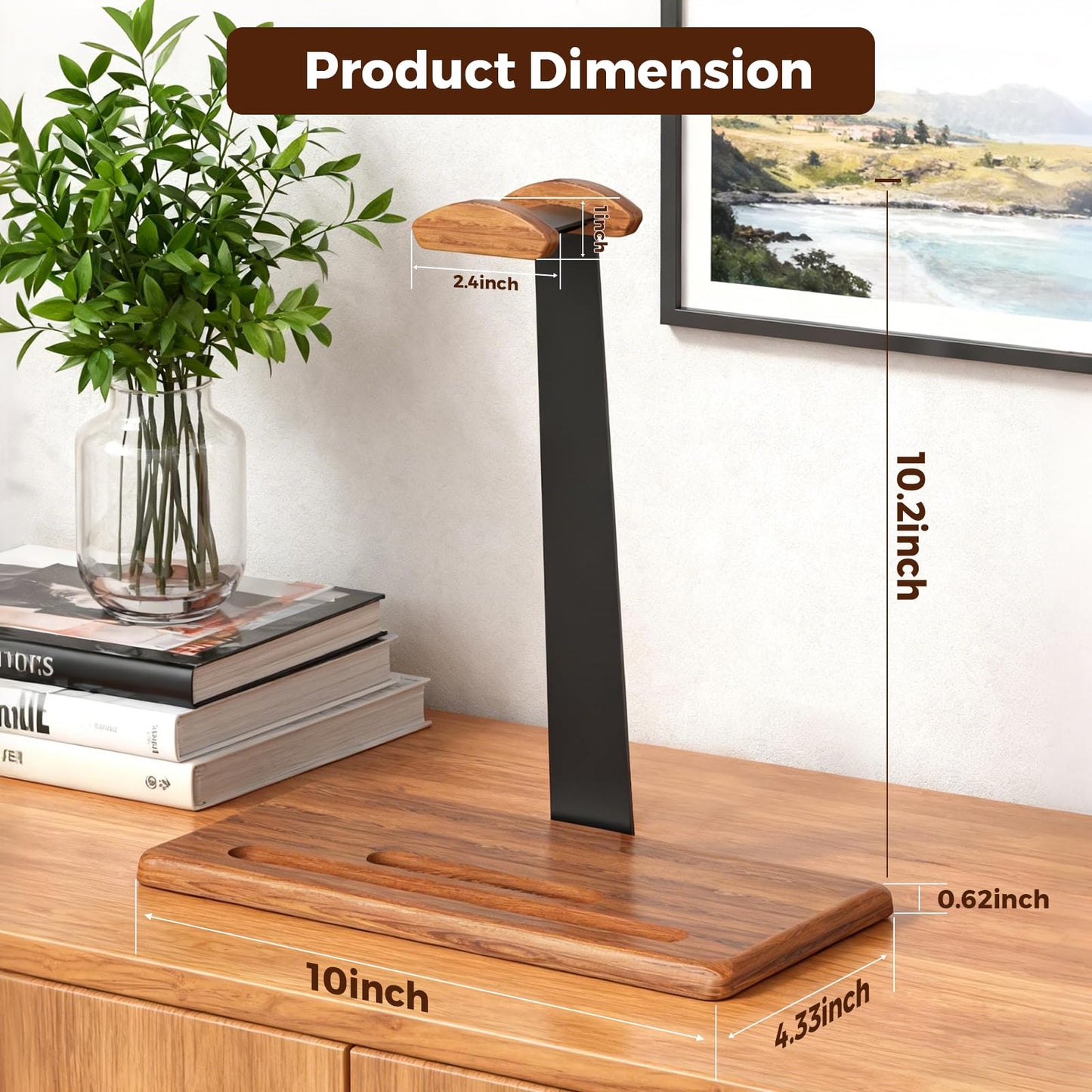 DEMEGA Walnut Headset Stand for Desk with Phone Holder | Headphone Stand Headphone Holder (Natural Wood)