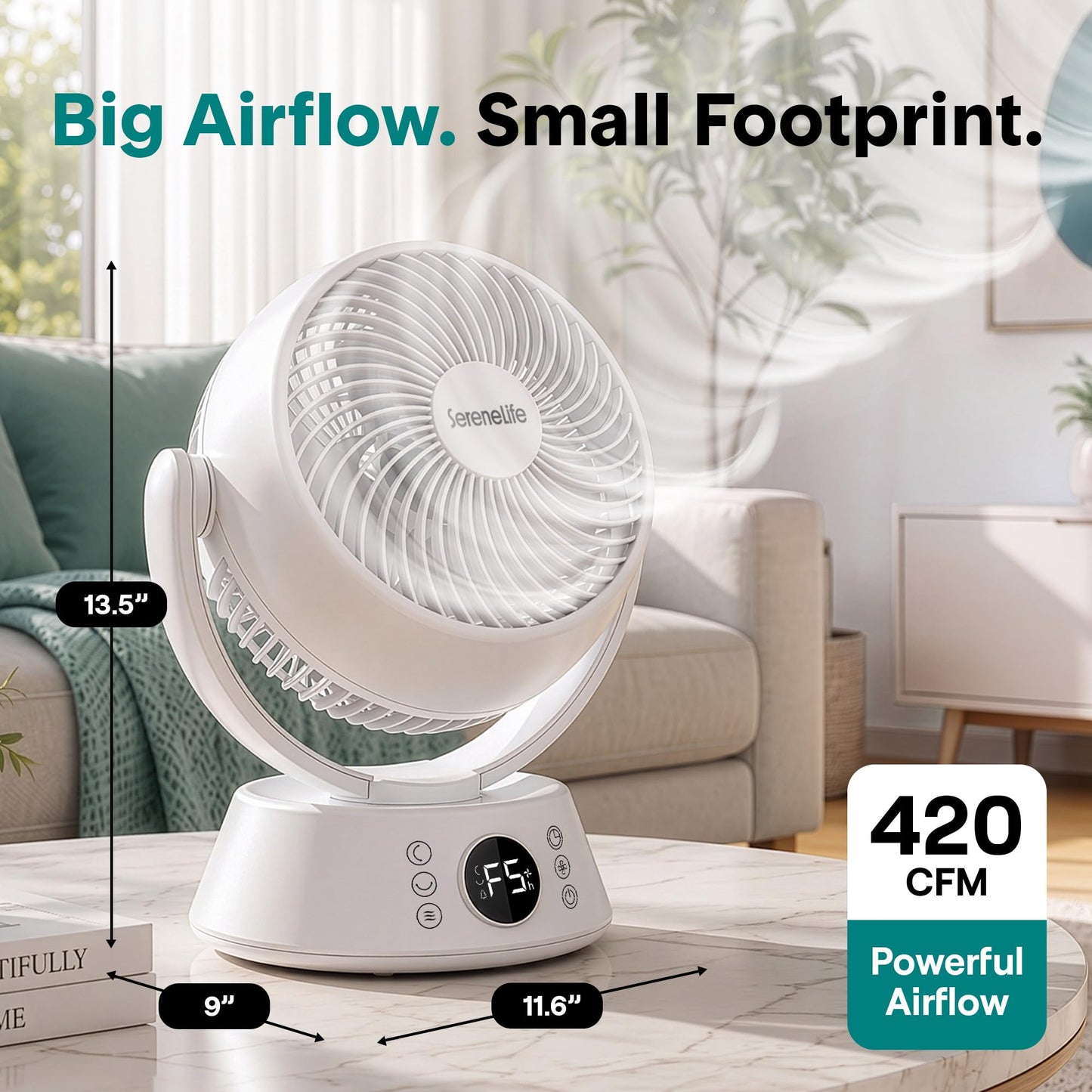 SereneLife Air Circulator Fan for Bedroom & Home Office | Oscillating Desk Fan with 6 Speed Settings and Remote Control | 12-Hr Timer with Sleep Mode