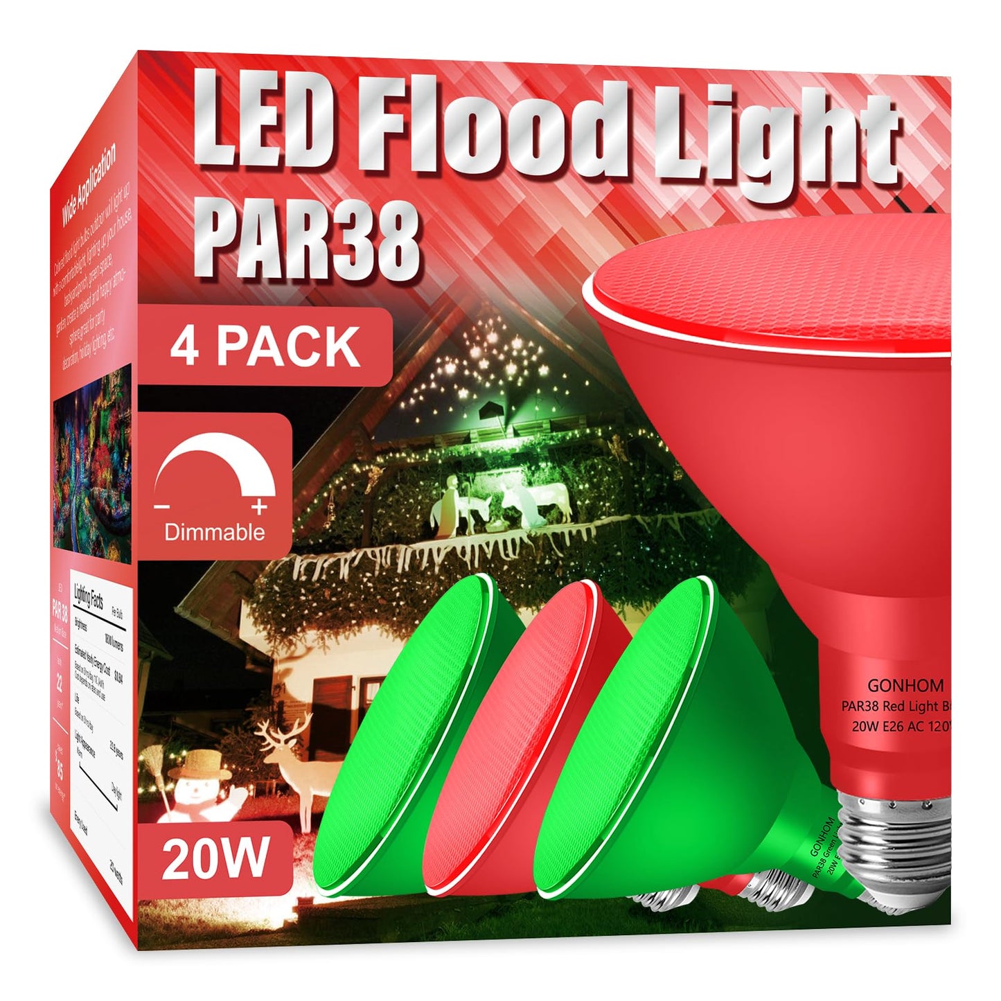 Gonhom PAR38 Flood Lights Outdoor,Dimmable LED Flood Light Bulbs,20W(Equivalent to 200W),E26 Base,Outdoor Porch,Holiday Lighting,LED Flood Light Bulb