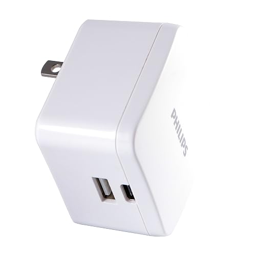 Philips iPhone USB Wall Charger Block, 22.5W Charging Block with USB C and USB A for iPhone 16, 15, 14 Series, iPad, Power Adapter Cube, Foldable Plug
