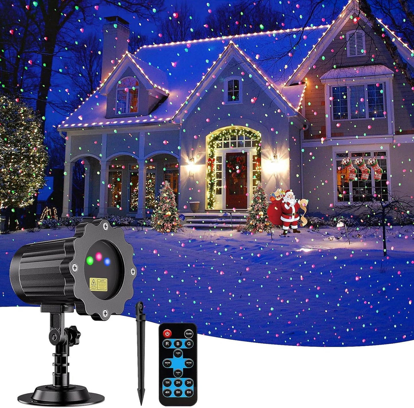 FLITI Laser Christmas Projector Lights Outdoor, Waterproof Christmas Decorations Moving Stars Light Show, Remote Control Timer, Holiday Projector