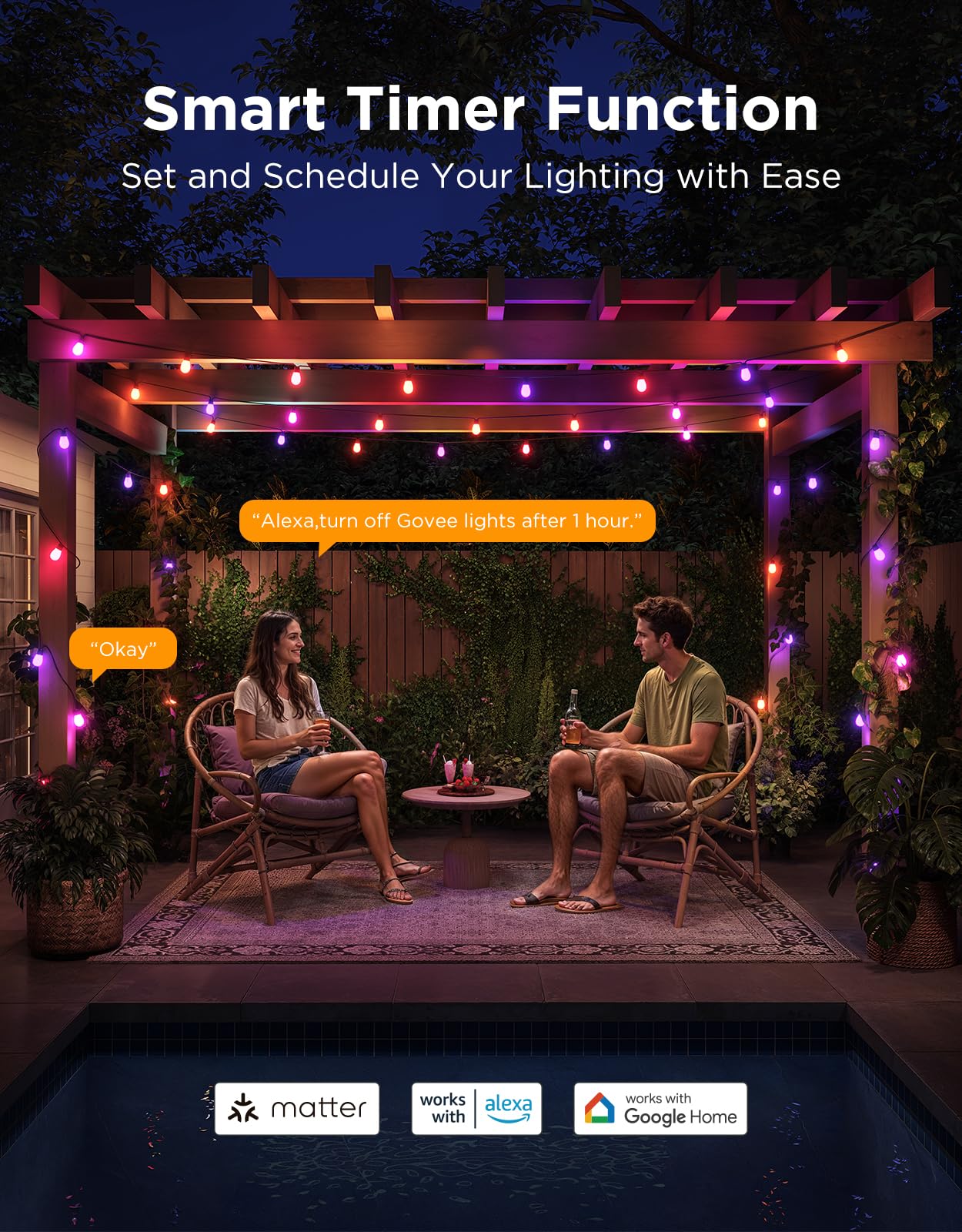 Govee S14 Bulb Outdoor String Lights 2, 96ft Smart RGBIC Warm White Lights with 30 LED Bulbs(2 Ropes of 48ft), 111 Scene Modes for Patio Decor, IP66