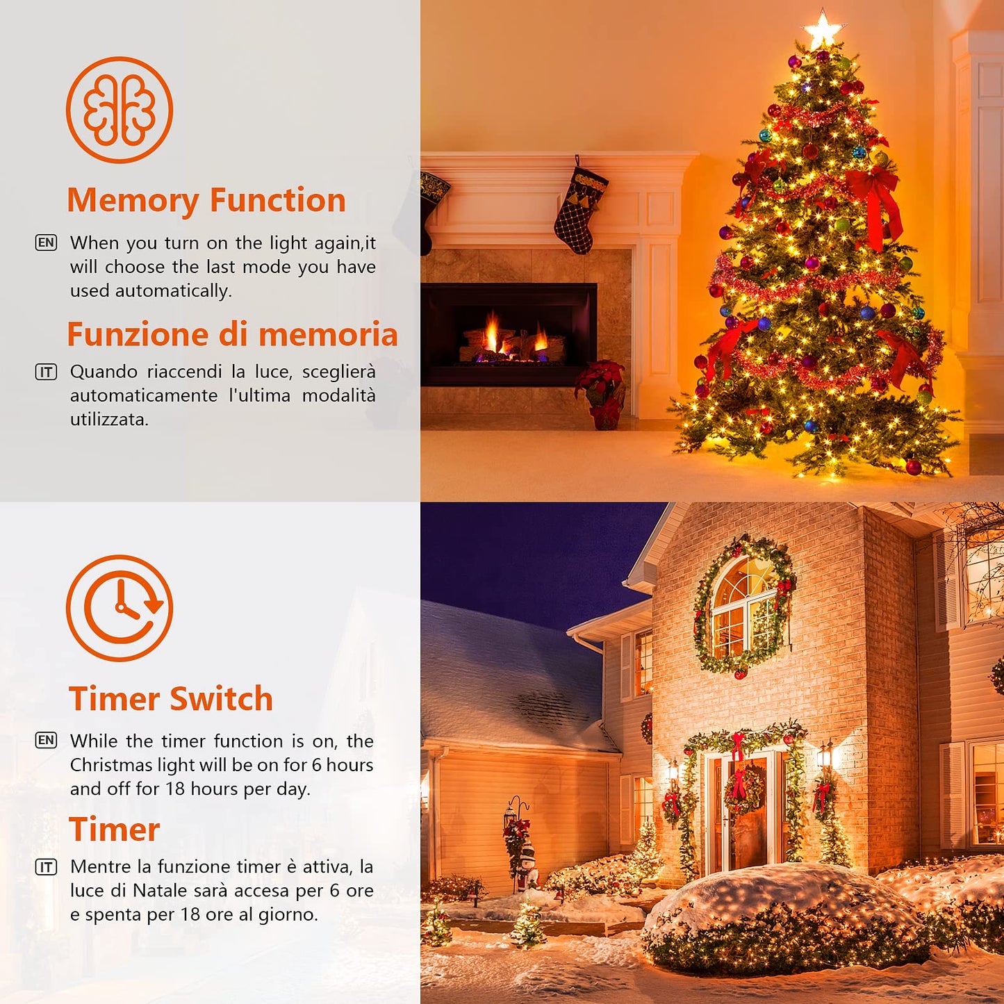 COCOSY Plug in 66FT 200 LED Fairy Christmas Tree String Lights 31V/8 Modes/Timer/Memory/IP44 Waterproof for Xmas Indoor Outdoor Bedroom Wedding