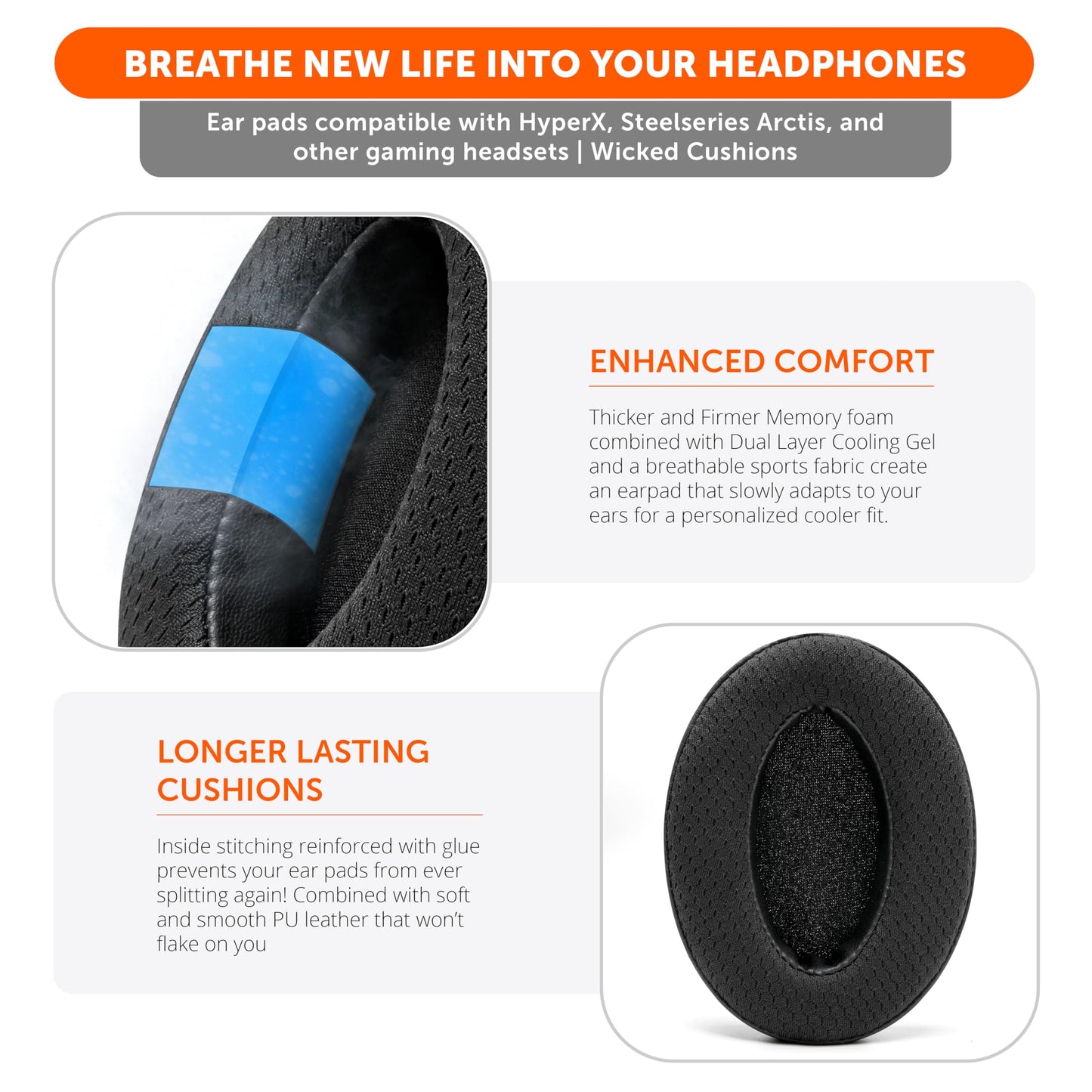 WC Freeze Cooling Gel Earpads - Compatible with HyperX Cloud, Steelseries Arctis, ATH M50X, G Pro X & More - Major Comfort Upgrade & Cooler for Longer