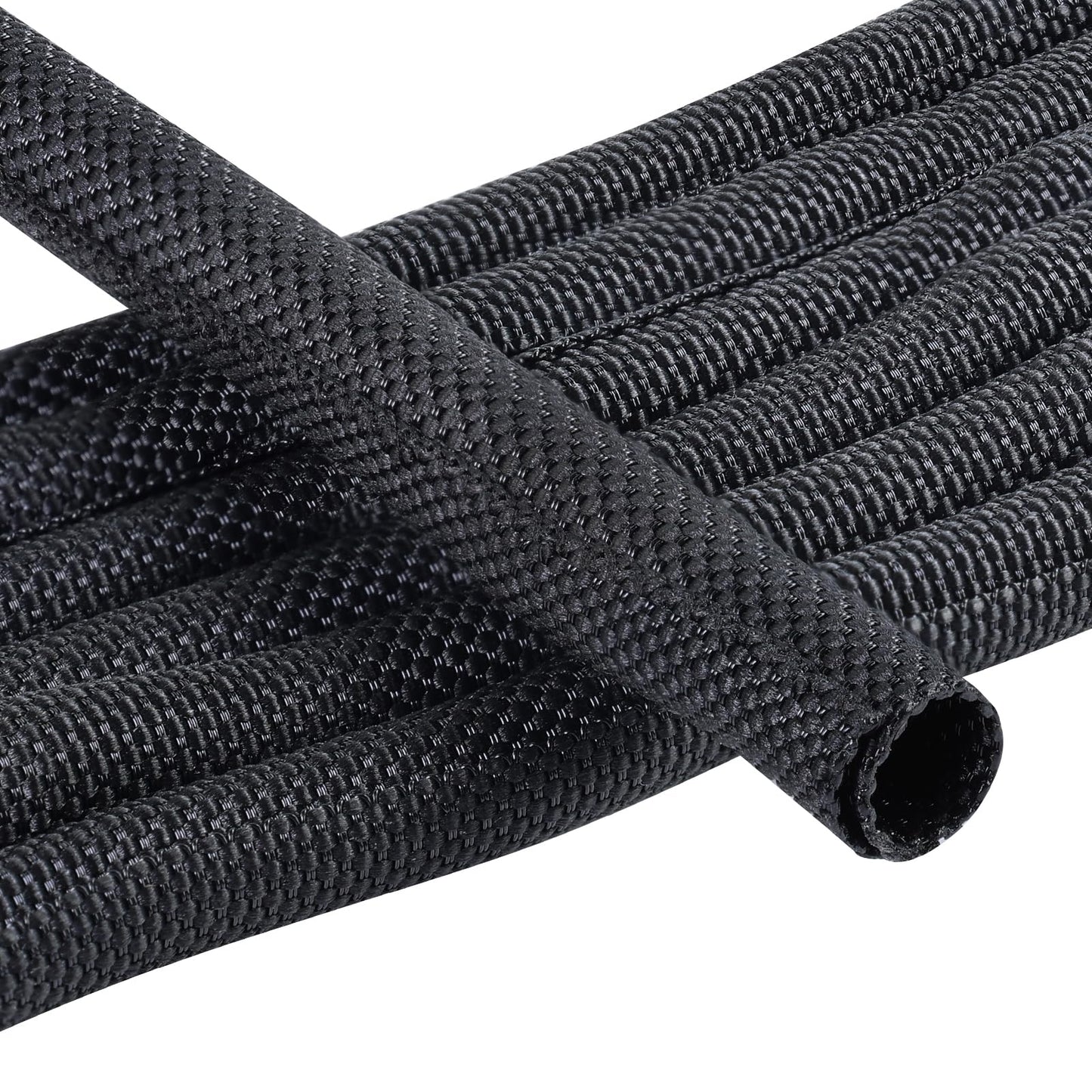 SUNNAREPOON Braided Split Wire Loom Wire Insulation Sleeving Cable Tubing Wrap Harness Hose Protect and Organized (Black, 1/4''(5mm) - 8feet)