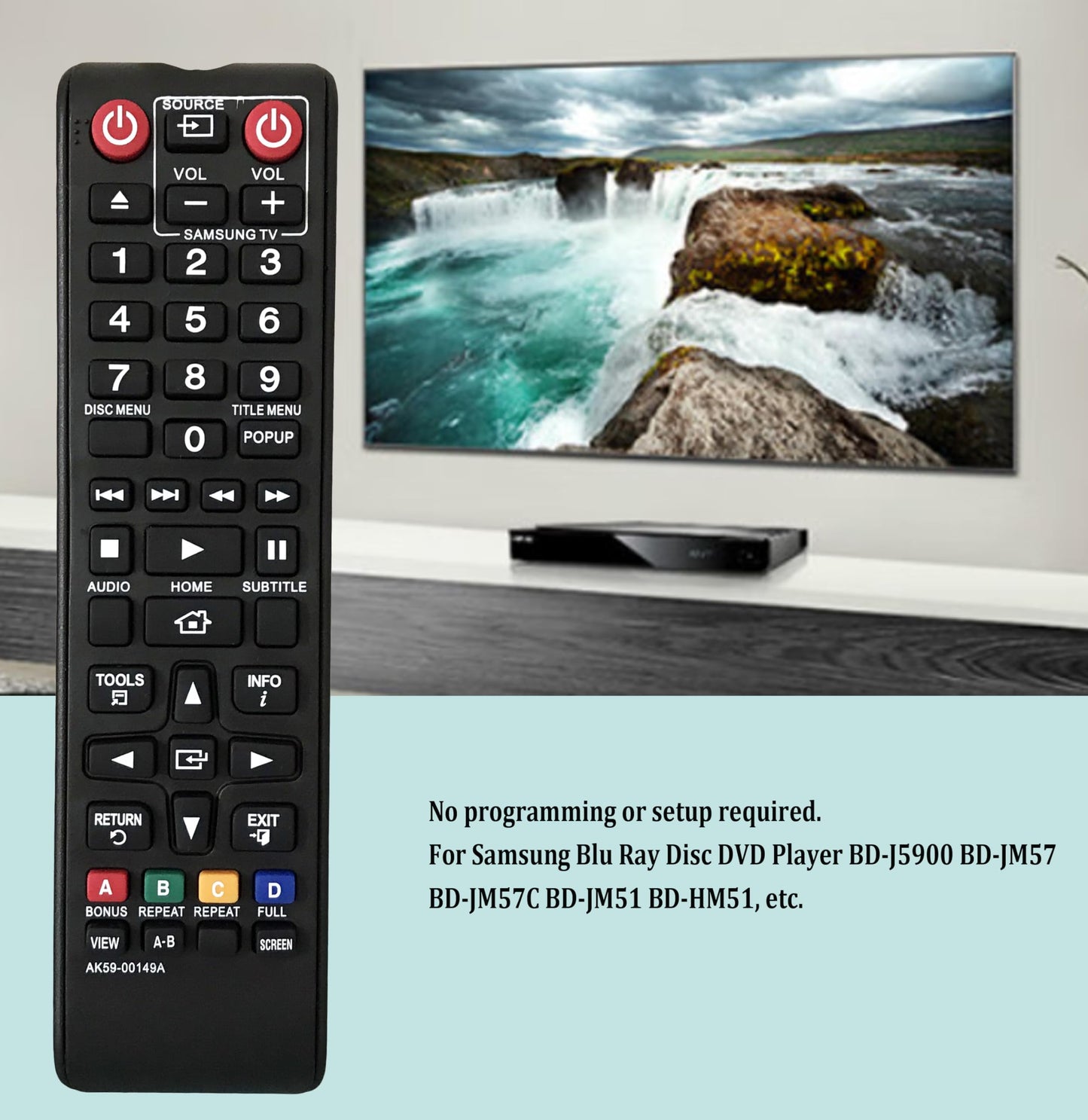 Universal Replacement Remote Control for Samsung BD-J5900 BD-JM57 BD-JM57C BD-JM51 BD-HM51 BD-FM51 BD-FM57C BD-J5700 BD-J5700/ZA BD-J5100 BD-F5100