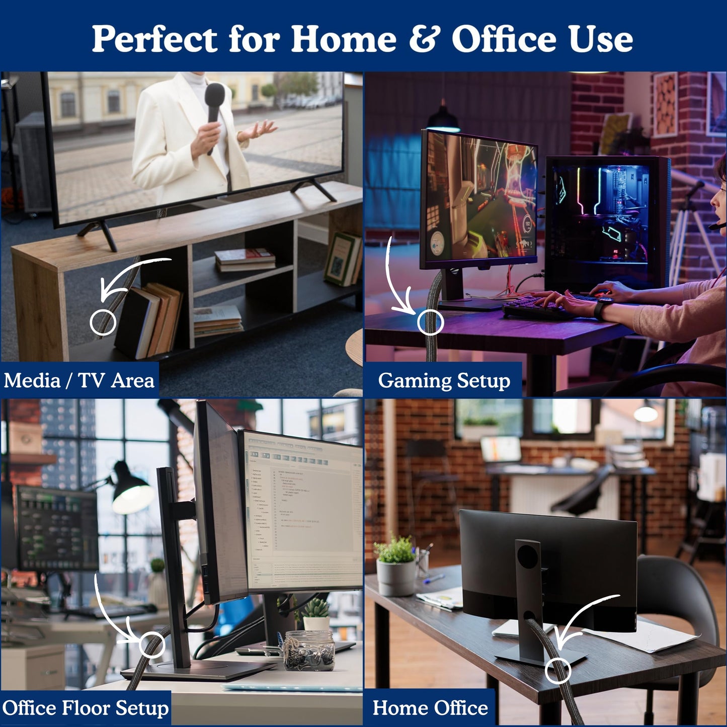 Cable Management Sleeve & Cord Organizer for Desks - Wire Management Cover to Conceal & Protect Messy Cables for Computers, TV & Electronics - 10 ft x