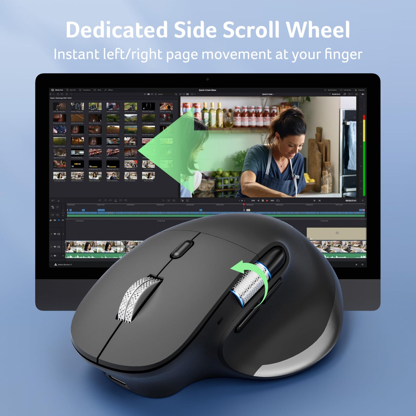 acer Ergonomic Mouse Wireless Rechargeable with Side Scroll (BT5.2+2.4GHz), Bluetooth Computer Mouse for Laptop, Medium to Large Sized Hands, Office