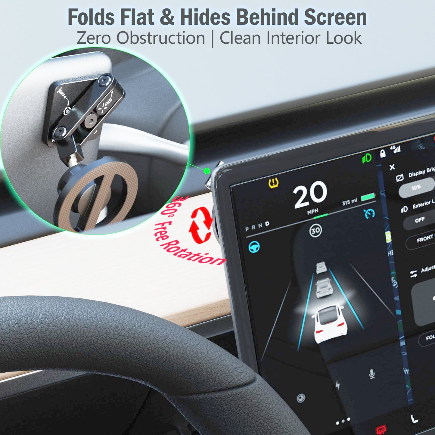 aufyer for Magsafe Car Mount, Strong Magnetic Phone Holders for All Tesla, 360° Adjustable Aluminum Car Phone Mount,Foldable Hidden Behind Display,Fit