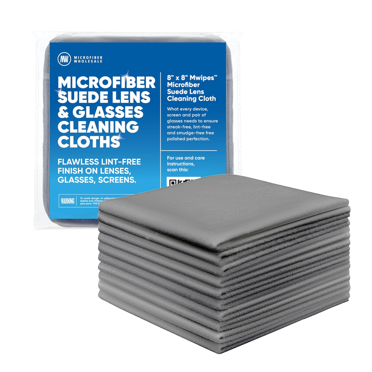 Premium Lens Screen Cleaning Cloth by Microfiber Wholesale | Gray | 8”x8” | 10pk | Soft Microfiber Suede | Compact Size Reusable | No Lint