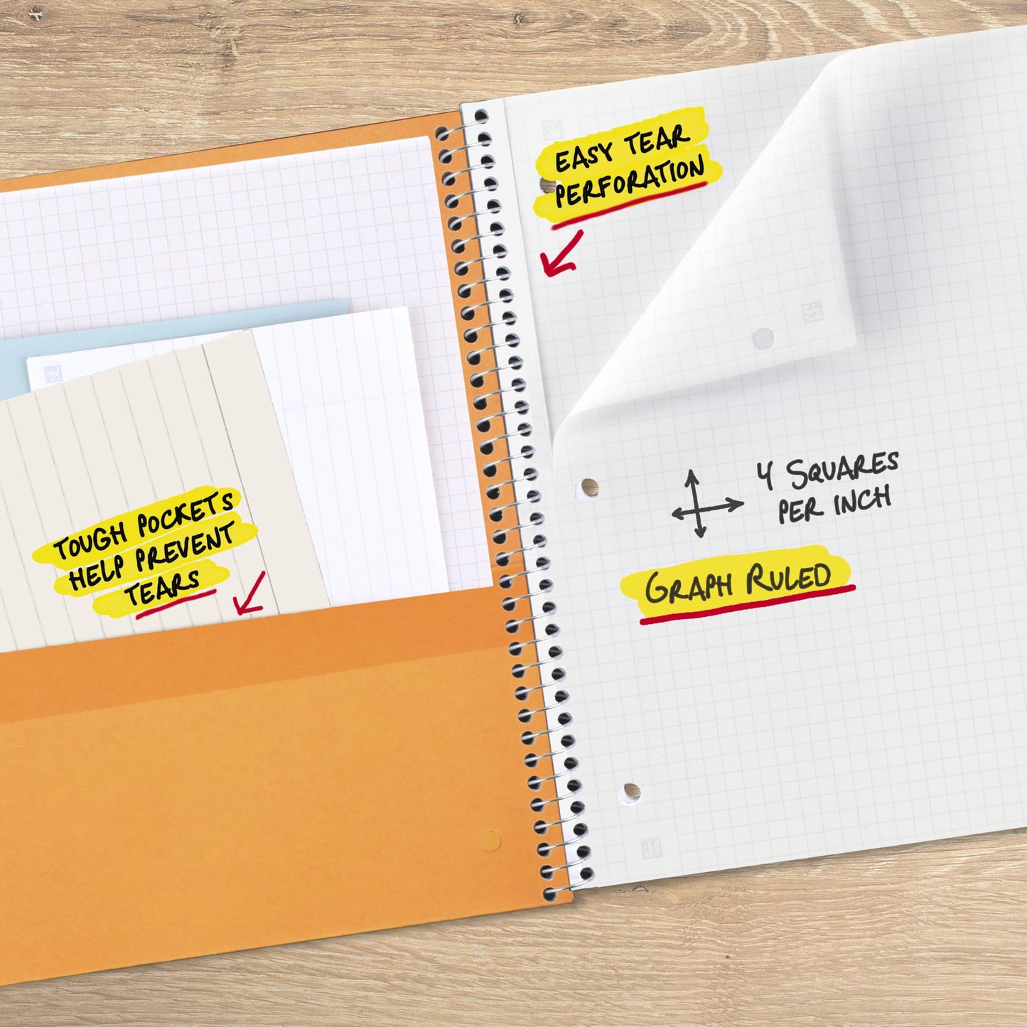 Five Star Spiral Notebook + Study App, 1 Subject, Graph Ruled Paper, 8-1/2" x 11", 100 Sheets, Fights Ink Bleed, Water Resistant Cover, Fire Red