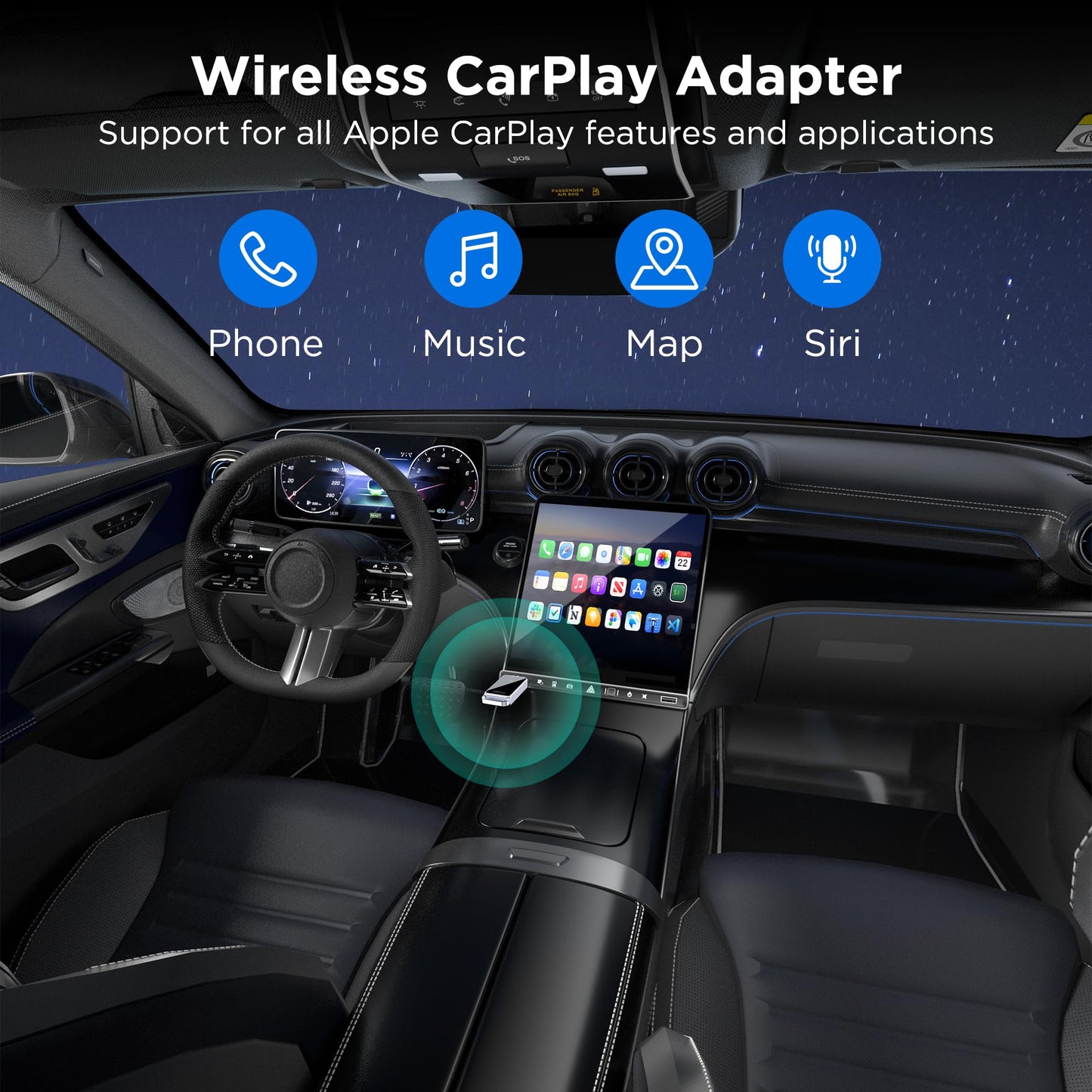 vnilrgle Wireless CarPlay Adapter 2024 Upgrade, Plug and Play, No Latency, Converts Factory Wired to Wireless, Compatible with iPhone 6+ and 2015+