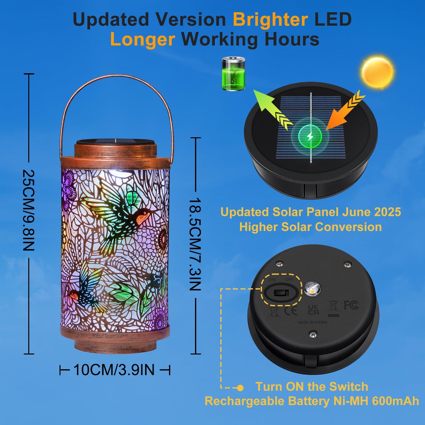 2Pack Solar Lanterns Outdoor Waterproof Hummingbird Garden Gifts for Mom, Multicolor Solar Lights Lantern for Backyard Garden, Pathway, Outside