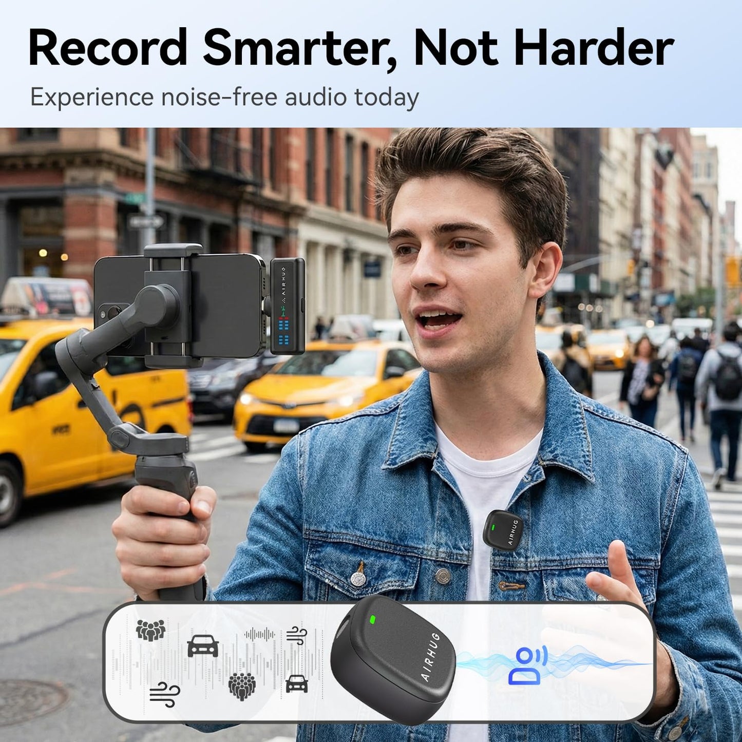 AIRHUG Wireless Lavalier Microphone for iPhone/Android/PC, 60H Battery, 48KHz 24Bit, Plug-Play Lightning/USB-C, 3 Recording Modes, AI Noise