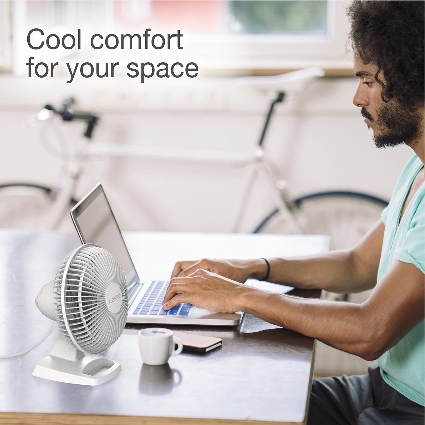Lasko Personal Table Fan with Storage Tray, 2 Quiet Speeds, Tilt-Back Fan Head for Home Office, Bedroom, 6", White, 2002W