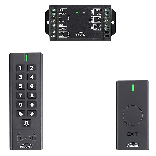 Visionis VIS-3200 Outdoor IP65 Black Access Control Kit with Wireless RFID Keypad, Exit Button, Receiver, 433 MHz 165 Ft Range with 500 Users