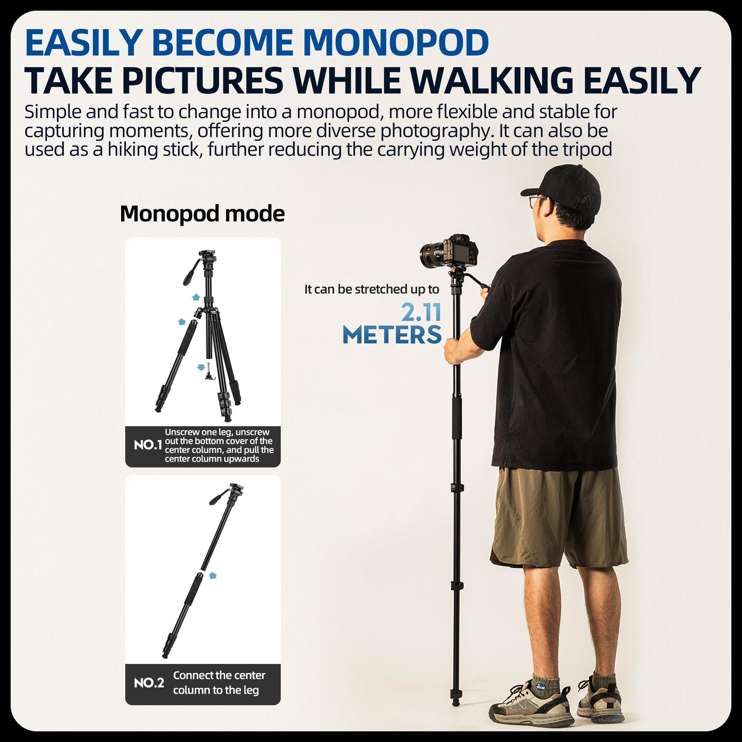 Fotopro Camera Tripod, Foldable Aluminum Tripod/Monopod, 360°Ball Head Detachable with Quick Release Plate, Lightweight Tripod for Camera, Phone, A4I