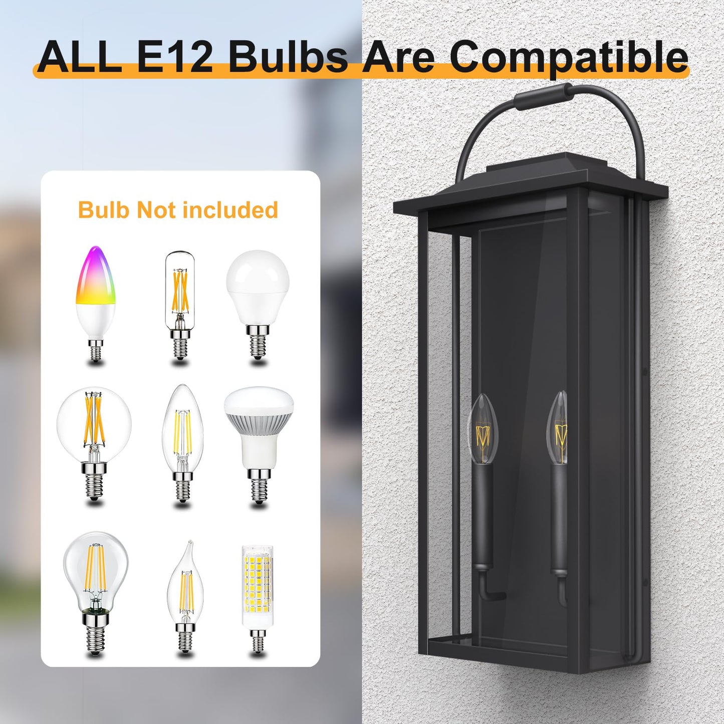 Lawyettle Large Size Dusk to Dawn Outdoor Wall Light, 24 Inch Exterior Wall Sconce 2-Light, Modern Matte Black Outdoor Wall Lantern, Waterproof