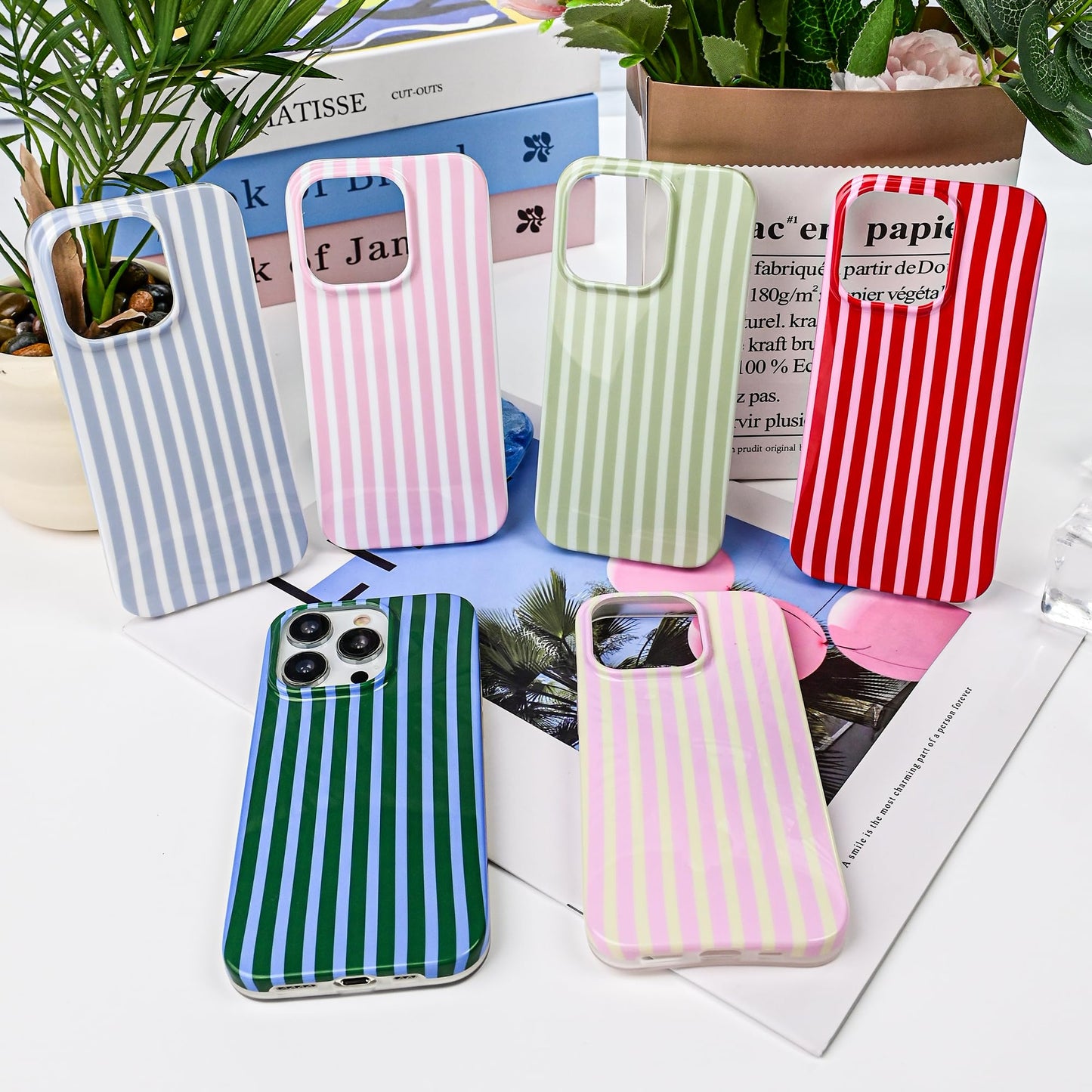 SleekCover Cute Striped Case for iPhone 15 Pro Max 6.7",Green