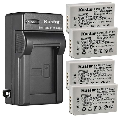 Kastar 4-Pack Battery and AC Wall Charger Replacement for Nikon EN-EL22 Battery MH-29 Charger, Nikon 1 J4 Digital Camera, Nikon 1J4 Digital Camera