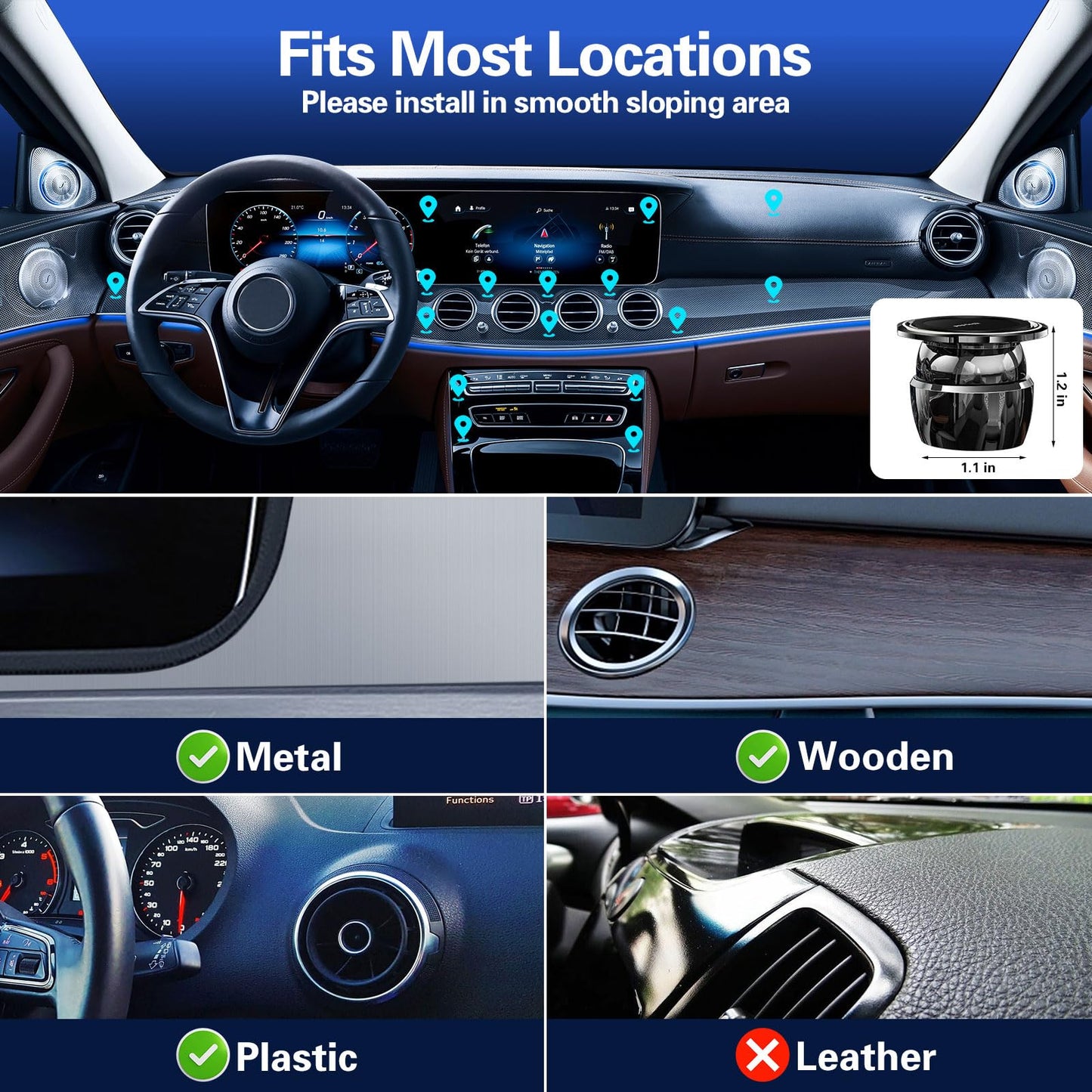 pop-tech Magnetic Car Phone Holder: Adhesive All-Metal Dash Mount for Mercedes Benz GLC/C/E/CLS-Class - Universal Magnet Cell Phone Automobile Cradles