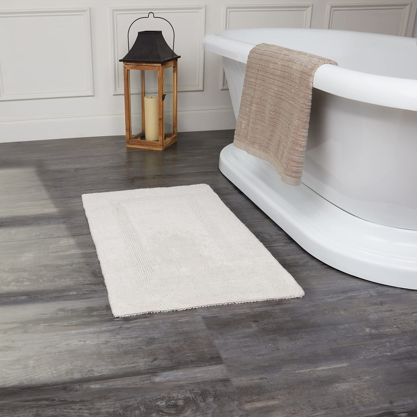 Fabstyles 100% Cotton Luxury Reversible Bath Rug | Ultra Absorbent Machine Washable Mat for Bathrooms/Showers, 20"x32" Linen