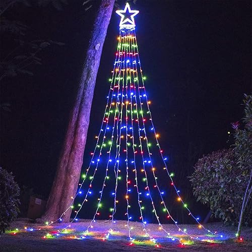 FUNIAO (New) Christmas Lights, Outdoor Christmas Decorations, 320 LED Waterfall String Lights, 8 Light Modes Chrsitmas Lights with 12" Star Tree