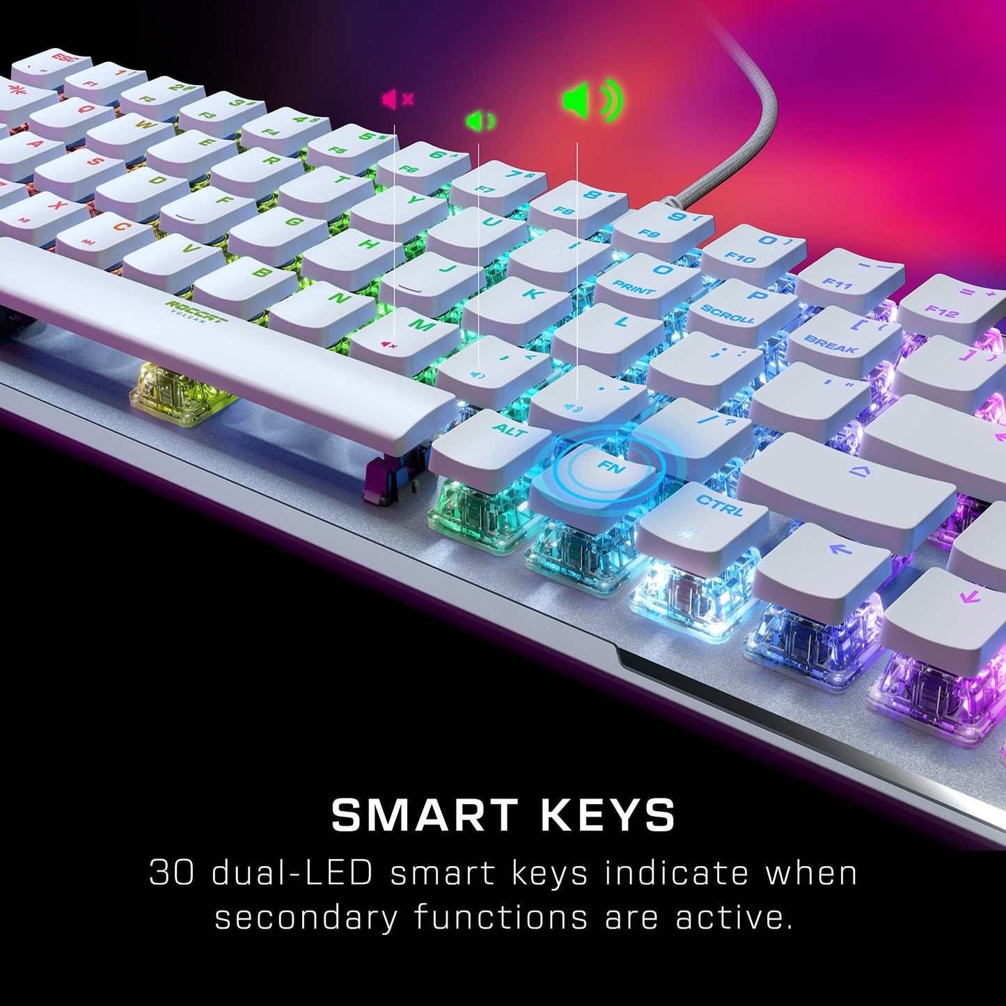 Roccat Vulcan II Mini-65% Optical PC Gaming Keyboard with Customizable RGB Illumination, Detachable Cable, Button Duplicator, On-board profiles